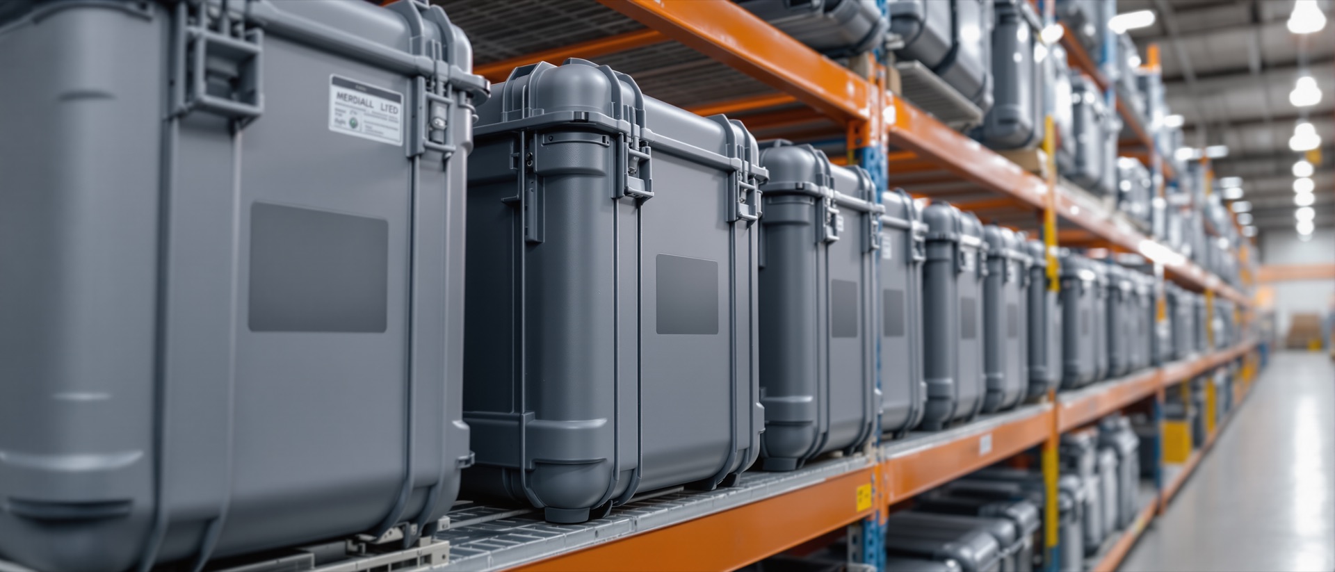 Protective transport cases for medical equipment on depot shelving